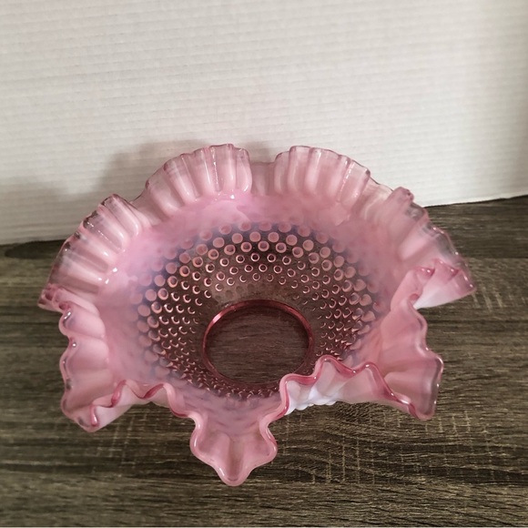 Vtg Fenton Cranberry Ruffled Hobnail Glass Bowl - Picture 1 of 15